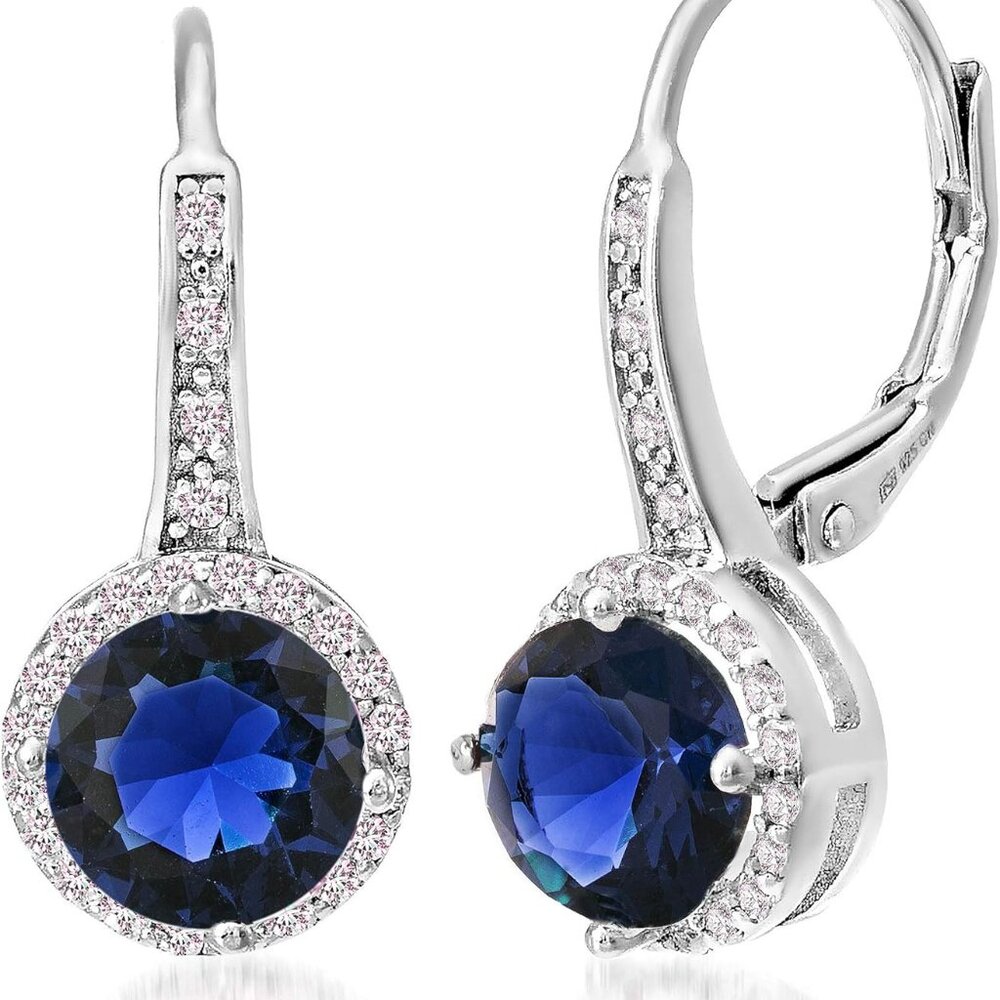 925 Sterling Silver Cubic Zirconia Halo Leverback Dangle Bridal Earrings for Wom - Picture 1 of 4